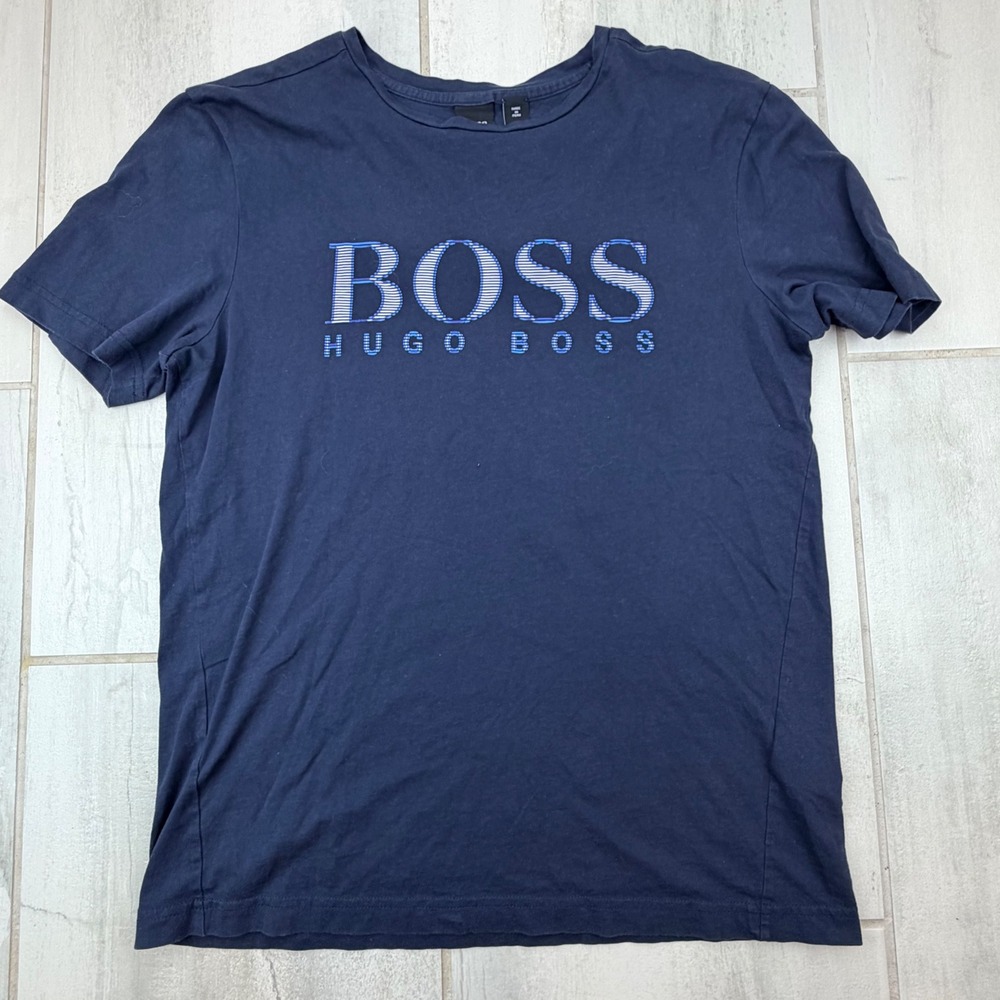 Hugo Boss Mens Tee 5 Navy Blue Graphic Logo Short Sleeve T-Shirt Size M